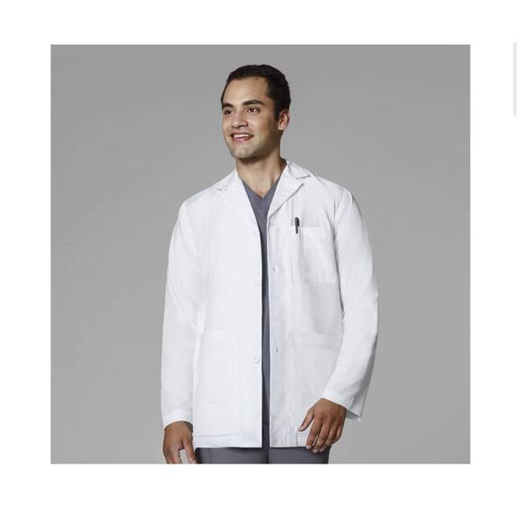 NEW Scrubology Men's White 31” Consultation Lab Coat M $42 - Picture 1 of 3